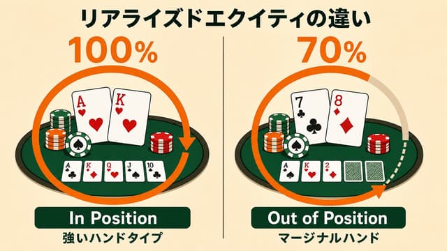 リアライズドエクイティ: ポジション・ハンドタイプで実現度合いが変わる図解