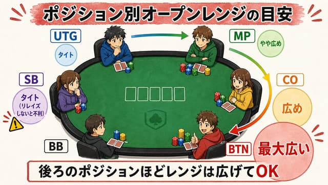 プリフロップオープンレンジの目安 (ポジション別)