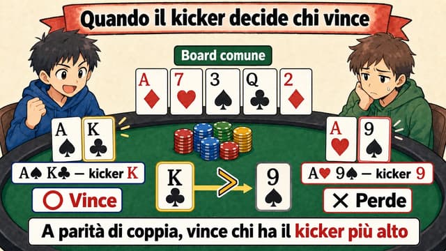 Esempio di vittoria decisa dal kicker: A-K contro A-9