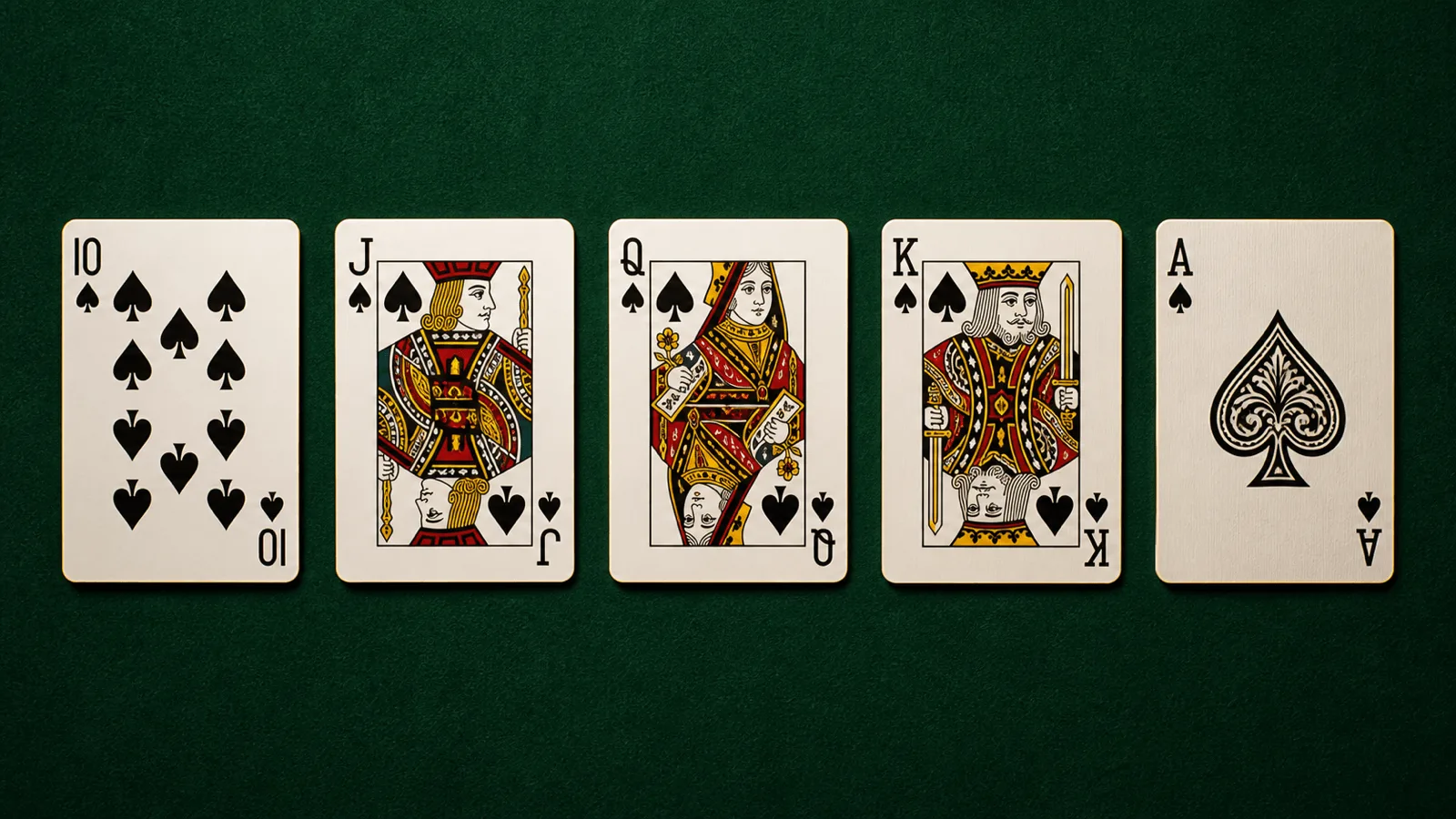Quinte flush royale : 10, valet, dame, roi et as de pique